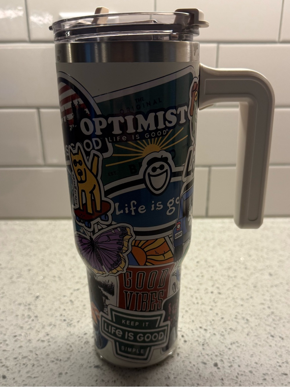 Life is Good Optimist Sticker-Accent Tumbler NWOT 32 fl oz